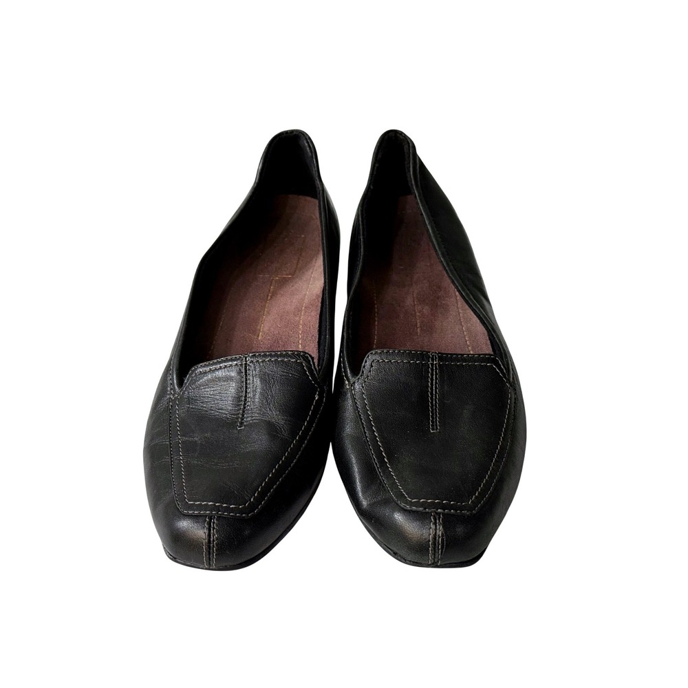 Clarks Everyday Active Air Black Leather Square Toe Low Block Heel Loafers 10M